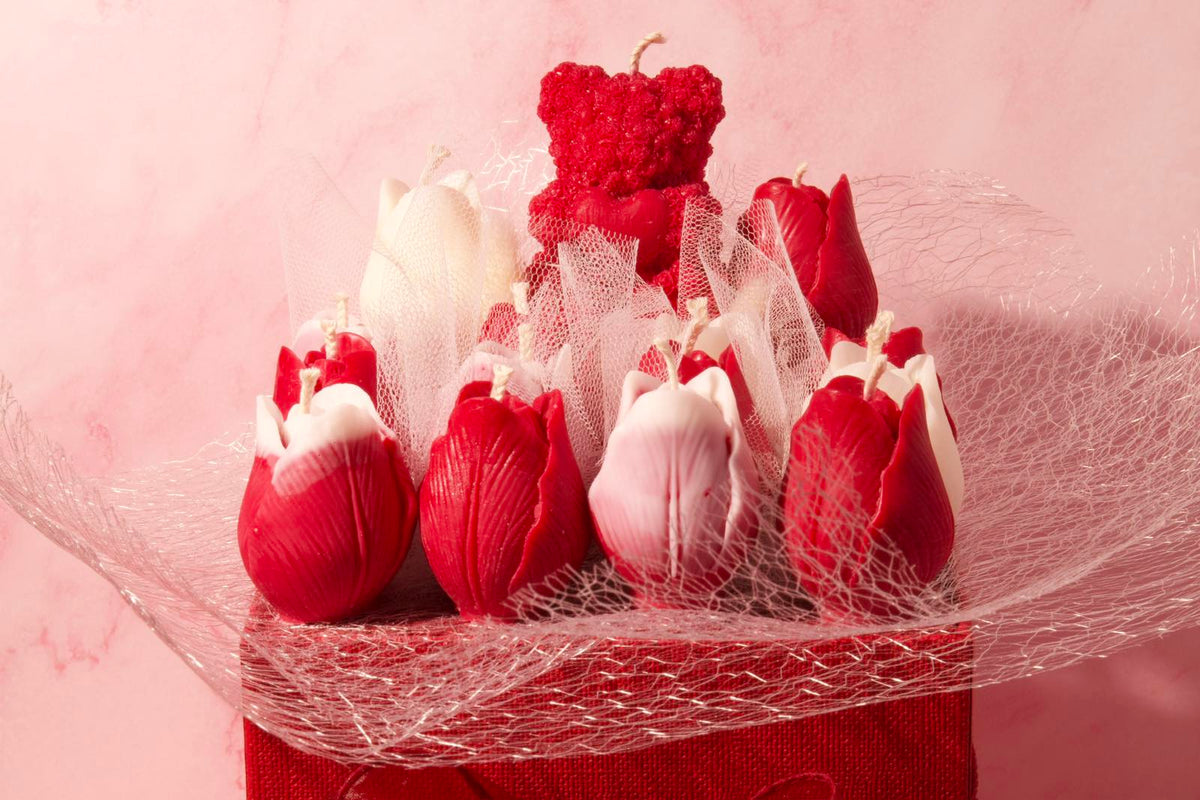 Elegant Tulip Candle Box with Decorative Teddy Accent with gift box by JAL Candles Cyprus