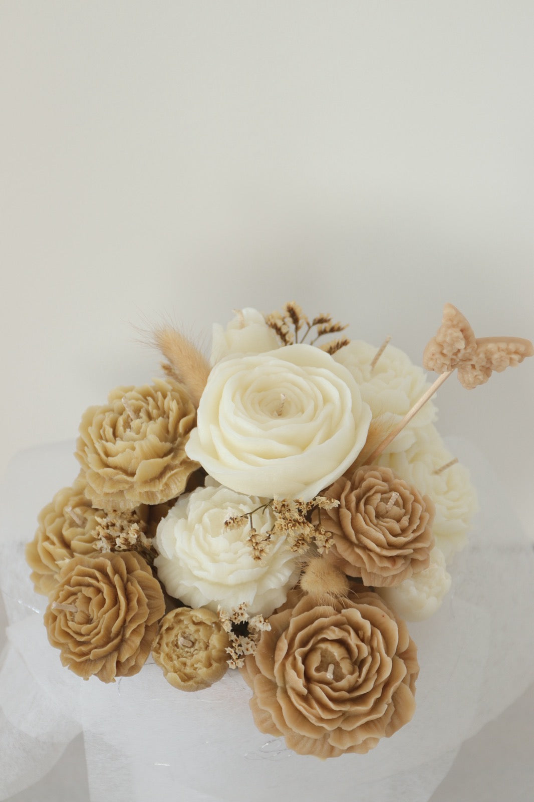 Mixed Flowers Bouquet - Beige and White