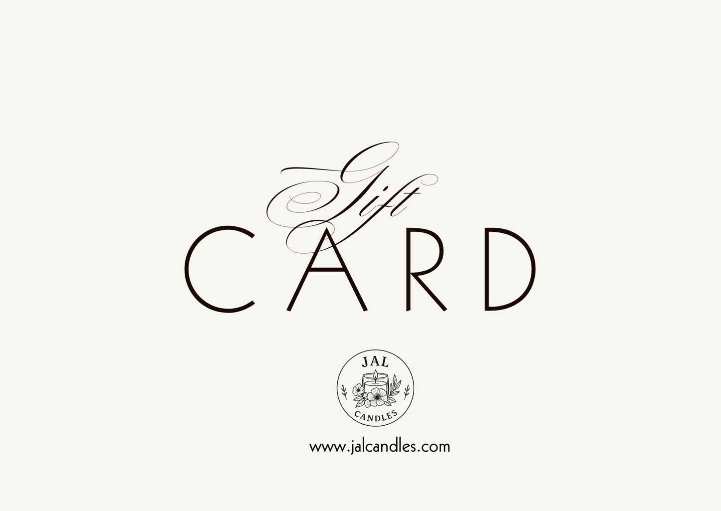 JAL Candles digital gift card design with logo on a white background, representing an elegant gifting option from Cyprus.