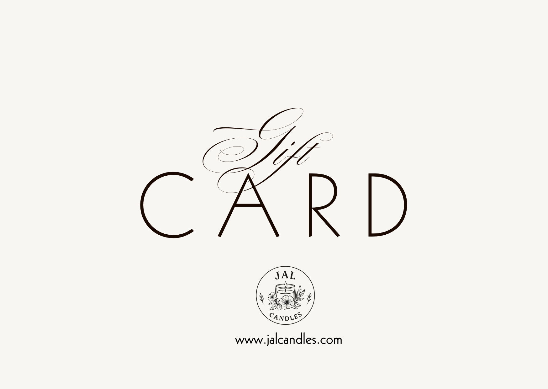 JAL Candles digital gift card design with logo on a white background, representing an elegant gifting option from Cyprus.