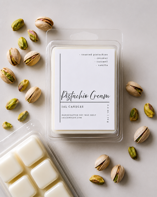 Pistachio Cream wax melt clamshell pack on neutral surface