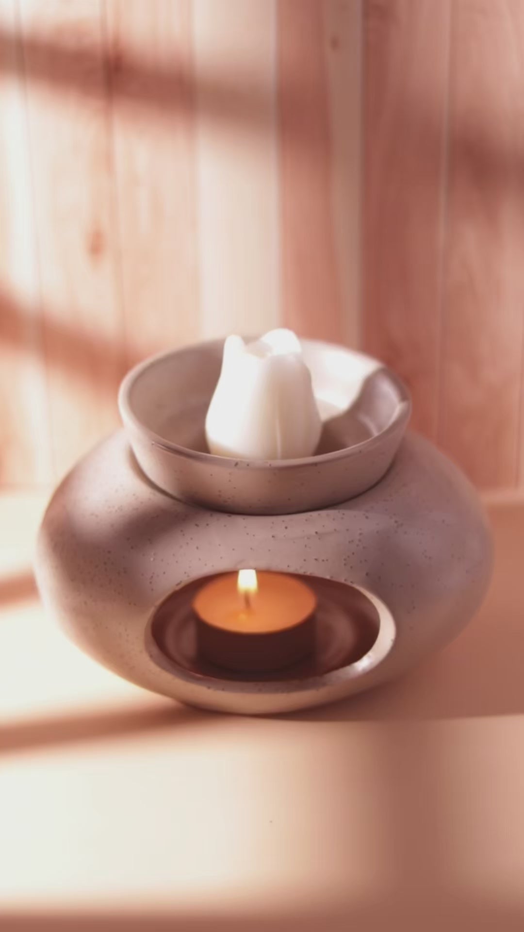 Tulip wax melt melting in a candle burner, demonstrating how to use a candle bouquet as wax melts